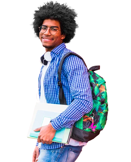 Homem carregando uma pasta e usando uma mochila