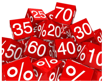 porcentagem - cubos vermelhos indicando vários percentuais de 10 a 70%