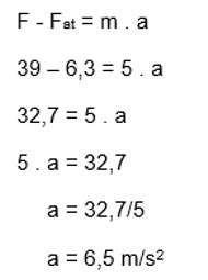 calculo da aceleração a = 6,5m/s²
