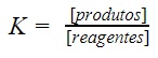 k = produtos / reagentes