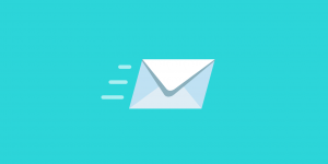 Um envelope branco em um fundo azul, simbolizando o envio de um e-mail como gênero textual