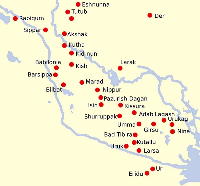 mapa mesopotâmia e povoados
