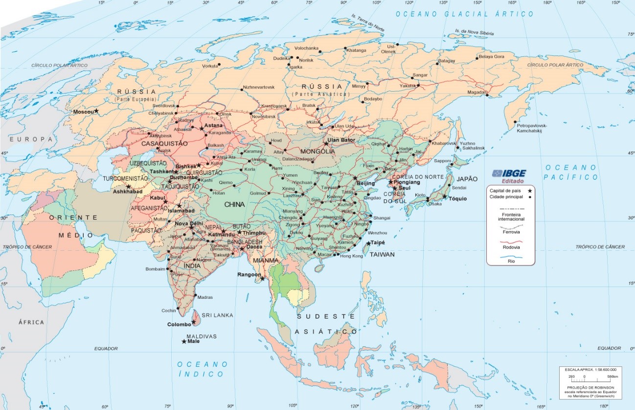 mapa continente asiático