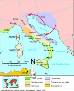 mapa da peninsula itálica na época da formação de roma antiga